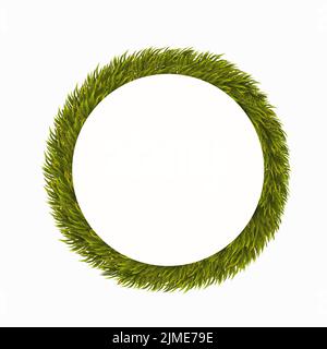 Corona di rami di pino isolato su bianco. Cornice rotonda di Natale, modello per il tuo design Illustrazione Vettoriale