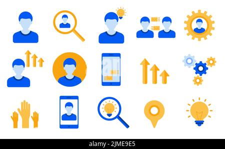 Un set di illustrazioni vettoriali di diverse icone di servizio clienti e business su sfondo bianco Illustrazione Vettoriale