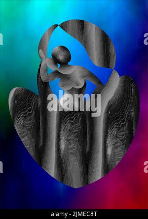 A Lonely Girl pensando all'implementazione dell'immaginazione in futuro solo colorato sfondo verticale astratto Vector grafica grafica grigio grafica digitale Illustrazione Vettoriale