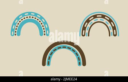 Set groovy arcobaleno blu retrò. 1970 buona vibes illustrazione del vettore infantile. Cute 70s arte per i bambini, stampa arredamento camera da letto Illustrazione Vettoriale