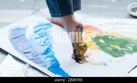 pittura del piede tecnica artista astratto artwork Foto Stock