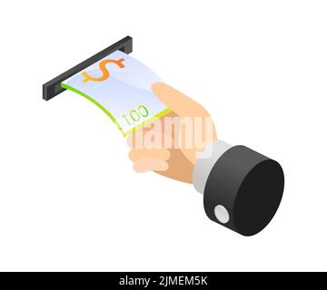 Un'illustrazione vettoriale del prelievo di denaro tramite bancomat Illustrazione Vettoriale