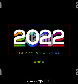 Un vettore di coloratissima iscrizione '2022 felice anno nuovo' su sfondo nero Illustrazione Vettoriale