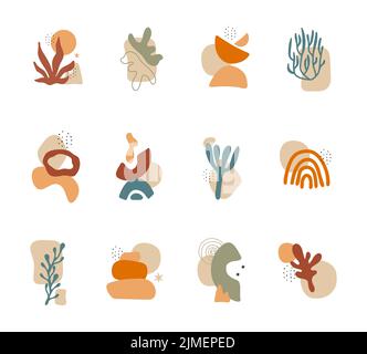 Collezione forme astratte. Set di oggetti geometrici disegnati a mano ed elementi a forma di barbatella. Illustrazione vettoriale in stile boho alla moda Illustrazione Vettoriale