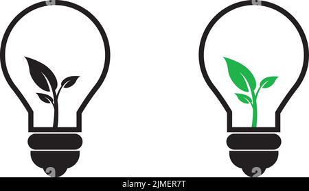 Illustrazione vettoriale di due lampadine con foglie nere e verdi isolate su sfondo bianco Illustrazione Vettoriale