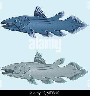 Coelacanth fish vettoriale design, pesce di mare profondo, pesca sportiva pesce Illustrazione Vettoriale