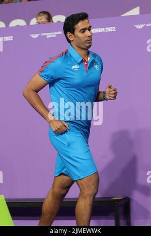 NEC Birmingham, Birmingham, Regno Unito. 5th ago 2022. Common Wealth Games : Ping-pong: .Achanta Sharath Kamal (IND) & .Quek Yong Izaac (Credit Image: © Seshadri Sukumar/ZUMA Press Wire) Foto Stock