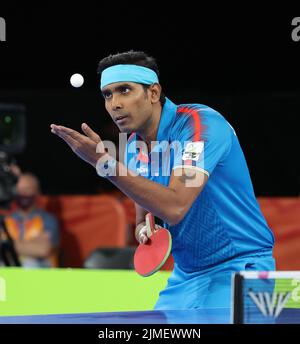 NEC Birmingham, Birmingham, Regno Unito. 5th ago 2022. Common Wealth Games : Ping-pong: .Achanta Sharath Kamal (IND) & .Quek Yong Izaac (Credit Image: © Seshadri Sukumar/ZUMA Press Wire) Foto Stock