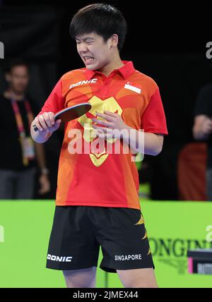 NEC Birmingham, Birmingham, Regno Unito. 5th ago 2022. Common Wealth Games : Ping-pong: .Achanta Sharath Kamal (IND) & .Quek Yong Izaac (Credit Image: © Seshadri Sukumar/ZUMA Press Wire) Foto Stock