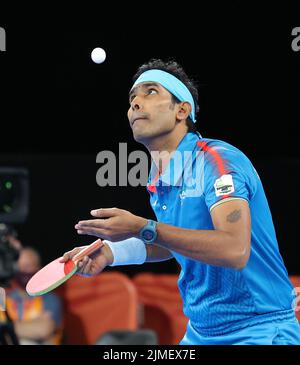 NEC Birmingham, Birmingham, Regno Unito. 5th ago 2022. Common Wealth Games : Ping-pong: .Achanta Sharath Kamal (IND) & .Quek Yong Izaac (Credit Image: © Seshadri Sukumar/ZUMA Press Wire) Foto Stock