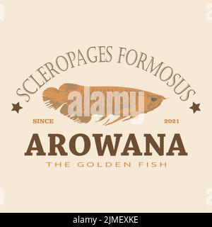 arowana vintage logo- scleropages formosus. può essere utilizzato per loghi, icone, modelli, simboli, etichette, marchi, tag di prodotto e altro ancora. file vettoriale Illustrazione Vettoriale