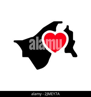 Amo Brunei, la mappa Brunei e il simbolo del cuore icona glifo Foto Stock