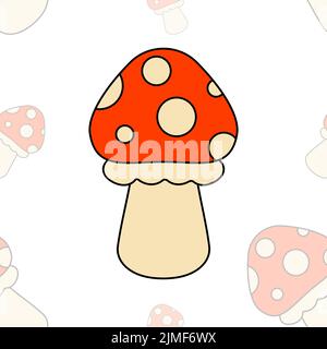 Fly Agaric Seamless Pattern su sfondo bianco Illustrazione Vettoriale