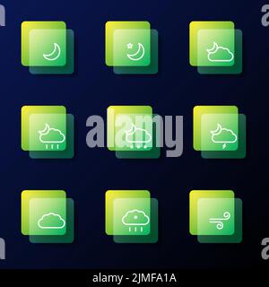 Fenomeni meteo set di 9 icone semplici trendy per UI e app. Illustrazione Vettoriale