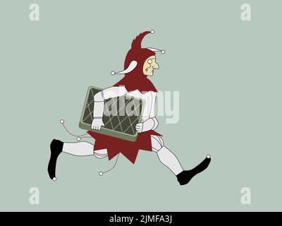 Joker che corre con mazzo di carte Illustrazione Vettoriale