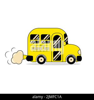 Yellow School Bus Torna a scuola in stile Groovy Illustrazione Vettoriale