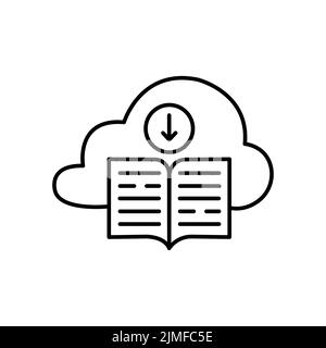 Icona della riga dell'e-book nel cloud. Download del manuale di istruzioni. Tecnologia di e-learning. Concetto di accesso alla libreria online. Negozio di libri elettronici. Scaricare educati Illustrazione Vettoriale