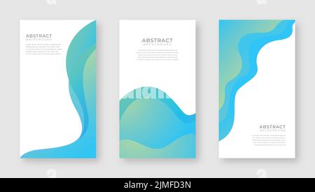 Illustrazione vettoriale di una riga di modelli di schede con onde verdi blu Illustrazione Vettoriale