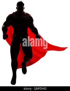 Supereroe volare e sorridere su White Silhouette 3D Render Foto Stock