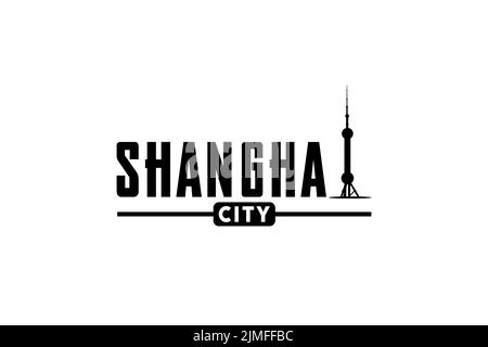 Logo tipografico di Shanghai con Tower Building Vector Illustrazione Vettoriale