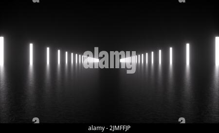 Colonne luminose su pavimento in cemento Foto Stock