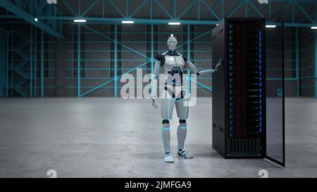 Sala server robot umanoidi Foto Stock