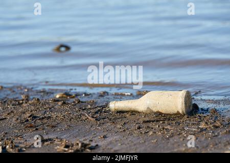 Inquinamento ambientale sulle rive del fiume Elba vicino a Magdeburg in Germania Foto Stock