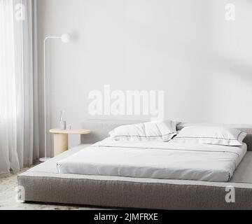 Moderno sfondo interno camera da letto, in stile scandinavo, 3D rendering Foto Stock