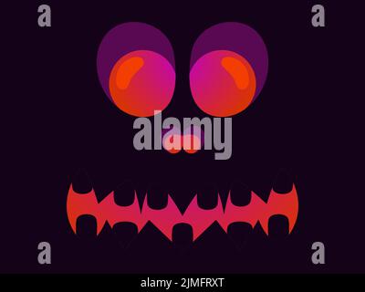 Halloween faccia spaventosa con occhi incandescenti. Occhi spaventosi malvagi scolpiti in una zucca. Halloween Jack o Lanterna. Design per biglietti d'auguri, banner e vacanze in Illustrazione Vettoriale