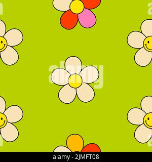 Motivo floreale estivo senza cuciture retro Groove Style Illustrazione Vettoriale