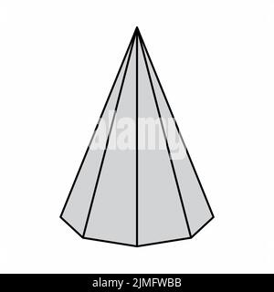 Piramide ottagonale, forma geometrica isolata su sfondo bianco. Illustrazione Vettoriale