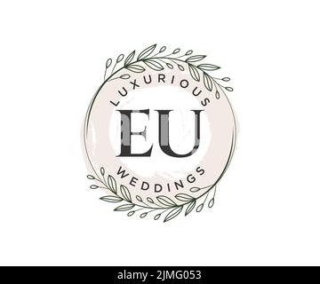Sigla UE lettera Wedding monogramma modello loghi, disegnati a mano moderno minimalista e modelli floreali per carte di invito, Salva la data, elegante Illustrazione Vettoriale