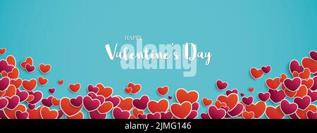 Intestazione ciano cuori rosso viola Felice San Valentino Foto Stock