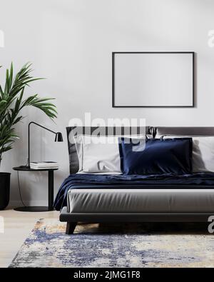 Telaio orizzontale vuoto mockup in moderno camera da letto interno per mock up, 3D illustrazione Foto Stock