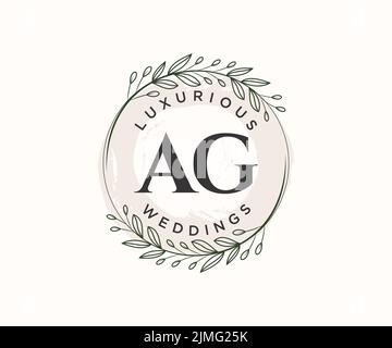 AG iniziali lettera Wedding monogramma modello logo, a mano disegnata moderna minimalista e modelli floreali per le carte di invito, Salva la data, elegante Illustrazione Vettoriale