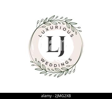 LJ iniziali lettera monogramma modello logo matrimonio, modelli moderni minimalisti e floreali disegnati a mano per le carte di invito, Salva la data, elegante Illustrazione Vettoriale