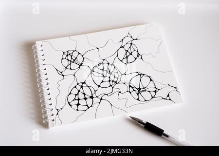 Disegno neurografico disegnato a mano. Neurografica è un metodo psicologico per cambiare il subconscio. Immagine disegnata con penna nera. Neuroart. Neuro mod Foto Stock