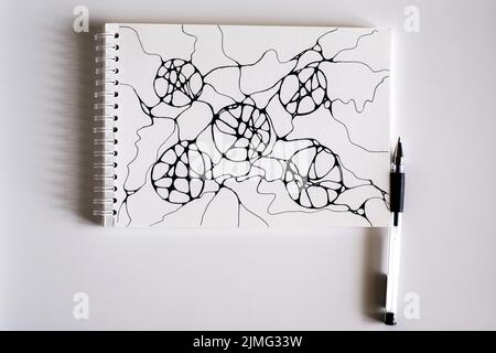 Disegno neurografico disegnato a mano. Neurografica è un metodo psicologico per cambiare il subconscio. Immagine disegnata con penna nera. Neuroart. Neuro mod Foto Stock