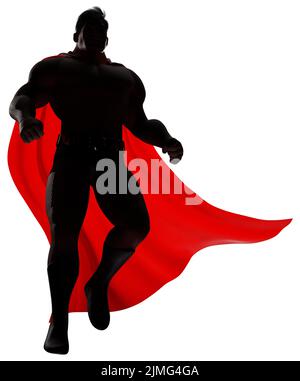 Supereroe volare e sorridere su White Silhouette 3D Render2 Foto Stock