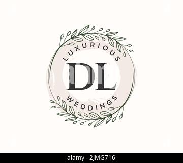 Sigla DL lettera Wedding modello logo monogramma, modelli moderni minimalisti e floreali disegnati a mano per carte di invito, Salva la data, elegante Illustrazione Vettoriale