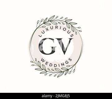 GV iniziali lettera Wedding monogramma modello loghi, disegnata a mano moderno minimalista e modelli floreali per carte di invito, Salva la data, elegante Illustrazione Vettoriale