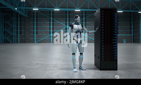 Sala server robot umanoidi Foto Stock