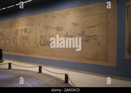 Saridere Mosaic scoperto nel 2005 a Battepe Village, Gaziantep Mosaic Museum Foto Stock
