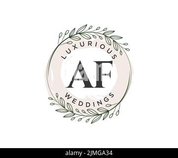 AF iniziali lettera Wedding monogramma modello loghi, disegnati a mano moderno minimalista e modelli floreali per carte di invito, Salva la data, elegante Illustrazione Vettoriale