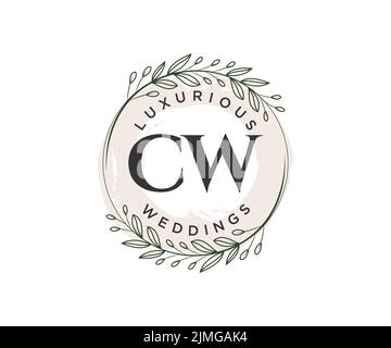 CW iniziali lettera Wedding monogramma modello loghi, a mano disegnata moderno minimalista e modelli floreali per le carte di invito, Salva la data, elegante Illustrazione Vettoriale