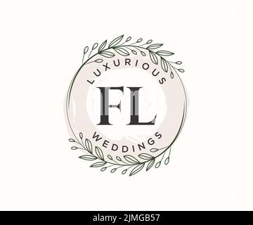 FL sigla lettera Wedding monogramma modello loghi, a mano disegnata moderno minimalista e modelli floreali per le carte di invito, Salva la data, elegante Illustrazione Vettoriale