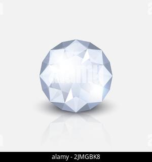 Vector 3D realistic transparent Gemstone, Diamond, Crystal, Rhinestone icona Closeup isolato su bianco. Jewerly concetto. Modello di progetto, clipart Illustrazione Vettoriale