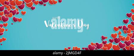 Intestazione ciano cuori rosso viola Felice San Valentino 2 Foto Stock