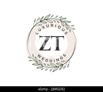 ZT iniziali lettera monogramma modello logo matrimonio, modelli moderni minimalisti e floreali disegnati a mano per carte di invito, Salva la data, elegante Illustrazione Vettoriale