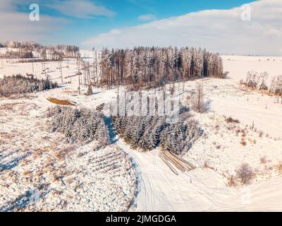 Vista aerea del paesaggio invernale delle altipiani Foto Stock